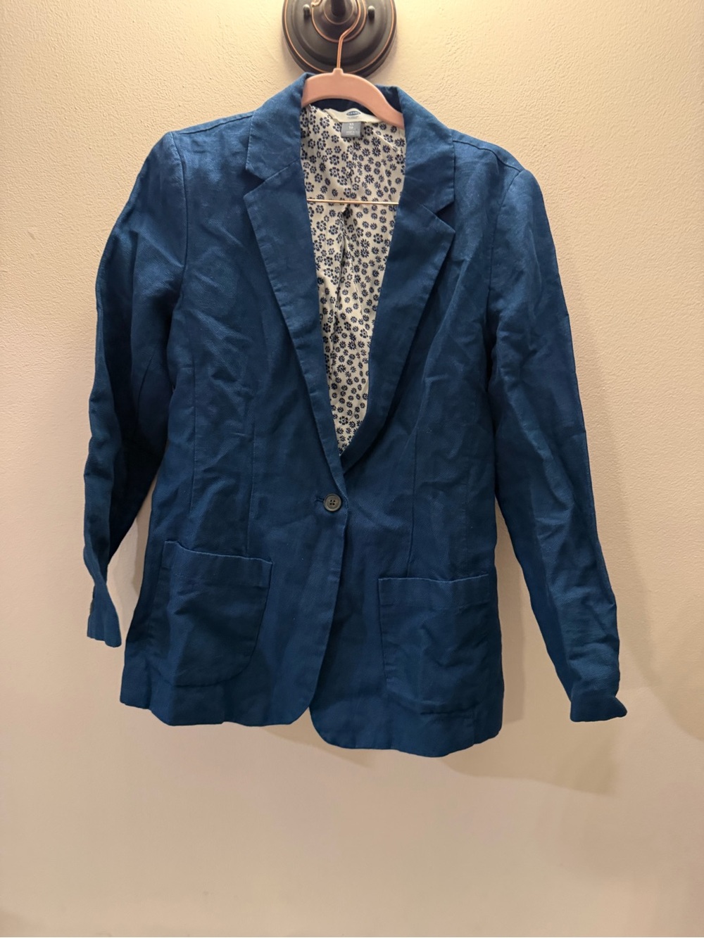 Old Navy Denim Jacket Dark Wash Floral Lined Trucker Coat XS TP